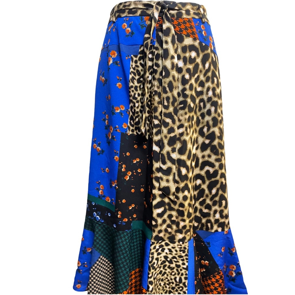 Calvin Klein Floral Houndstooth & Leopard Print Patchwork Skirt size 4 - Picture 2 of 10